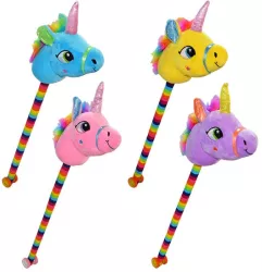 Unicorn de calarit cu tija + rotile cu sunet mov/albastru/roz/galben 80 cm 