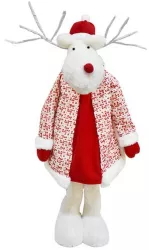 Figurina Decorativa Pentru Craciun Flippy Ren Picioare Telescopice Inaltime Reglabila 42 - 80 cm cu Haina Alb/Rosu 