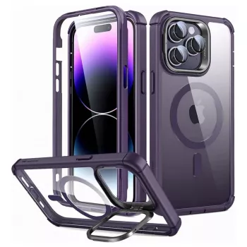 Husa pentru iPhone 14 Pro Max + Folie - ESR Shock Armor Kickstand HaloLock - Clear Purple 