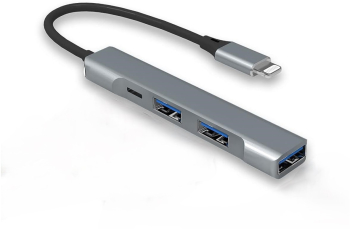 Adaptor Hub USB Lightning MRG MGL231 4x USB 1x USB 3.0 Multiport 4 in 1 Compatibil Macbook Ipad si Android Ultra Slim Argintiu