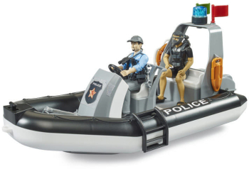 Barca de politie Bruder cu girofar 2 figurine si accesorii 