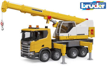 Camion cu macara Bruder Scania Super 560R Liebherr cu lumini si sunete 