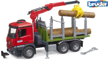 Camion lemne Bruder Mercedes Benz Arocs cu macara de incarcare graifer si 3 busteni 