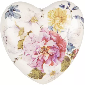 Set 2 decoratiuni Inimioara flori ceramica 8x8x4 cm 