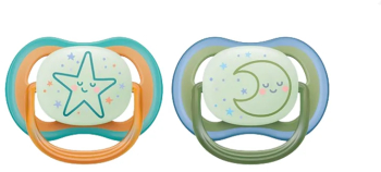 Set 2 suzete ortodontice din silicon Philips Avent Ultra Air Nighttime 18+ luni SCF376-23 Multicolor 