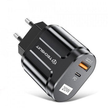 Incarcator Priza USB-A QC 3.0 USB-C 20W - Techsuit Premium CHPD038 - Black 