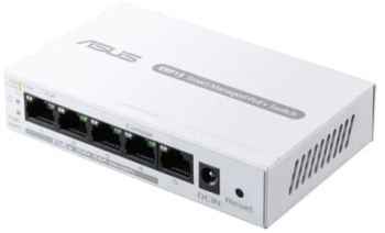 Switch PoE+ Business ASUS ExpertWiFi EBP15 5 porturi gigabit din care 4 porturi PoE+ cu pana la 60 wati VLAN QoS Port Mirroring AiMesh 