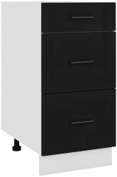 Corp inferior de bucatarie cu 3 sertare Sani Glamur 40x48x82 cm Negru Lucios 