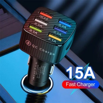 Incarcator de masina multifunctional MDRO pentru telefoane cu 6 intrari USB 75W 3.1A culoare neagra