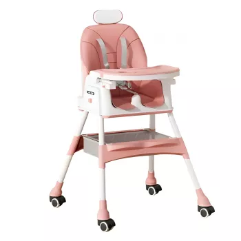Scaun de Masa pentru Bebelusi si Copii Flippy cu Roti cu Tetiera Telescopic Pliabil Masuta Reglabila Suport Picioare Scaun cu Invelis 