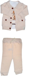 Compleu 3 piese pantaloni body si jacheta pentru baieti Mini Junior COMP-MJ8 Crem 