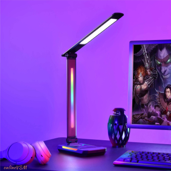 Lampa gaming LED inteligenta functii multiple Lumina RGB ritmica cu sunetul Incarcare wireless si USB Carcasa aluminiu calitate Premium 