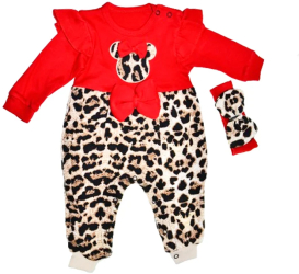 Set 2 piese salopeta cu maneca lunga si bentita pentru fete Mini Junior SLP-8621 Rosu 