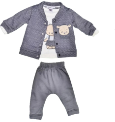 Compleu 3 piese pantaloni bluza si jacheta pentru baieti Mini Junior COMP-MJ31 Gri 