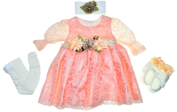 Set rochita pentru botez 4 piese Mini Junior RBTZ-24108 Coral 