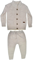 Compleu 2 piese pantaloni si cardigan pentru baieti Mini Junior COMP-MJ33 Crem 