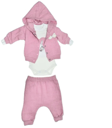 Compleu 3 piese pantaloni body si jacheta pentru fete Mini Junior COMP-MJ30 Roz 