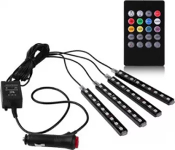 Set 4 benzi LED auto RGB 12.5 cm telecomanda si functie sonora 