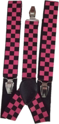 Bretele Elastice Reglabile 3 Puncte Prindere Inchizatori metalice Unisex Model Patrate Roz cu Negru 