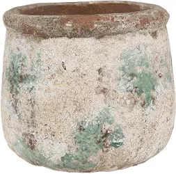Ghiveci flori teracota bej maro verde 16x13 cm 