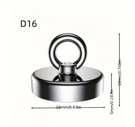 Magnet neodim oala D 16mm cu filet exterior si carlig inelar 