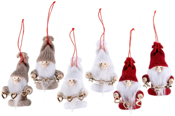Set 18 ornamente brad Mos Craciun textil multicolor 7.5 cm 