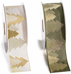 Set 4 panglici Christmas textil verde crem 38 mm x 10 m 