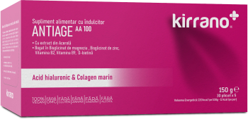 Supliment alimentar AntiAge AA100 Kirrano cu Acid hialuronic Colagen marin Acerola Biotina Magneziu Zinc vitaminele din grupul B