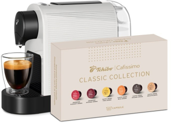 Espressor Tchibo Cafissimo Pure Plus 1250W 800 ml 15 bari White + 60 capsule Classic Collection 