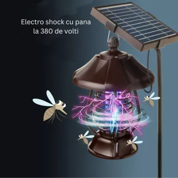 Lampa solara pentru gradina anti-insecte tantari muste UV LED material ABS putere 5W 1.2 V autonomie 8 ore 2 moduri de functionare IP65 