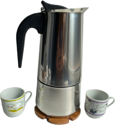 Espressor de cafea inox pentru aragaz cu 2 cani si suport lemn 450ml 