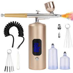 Set Aerograf Portabil cu Compresor si Furtun Detasabil Airbrush Pulverizator de Mana Afisaj LCD Duza 0.3 mm Pentru Manichiura Machiaj 