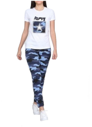 Trening dama Army tricou si pantalon lung model camuflaj bumbac albastru cu alb XL 