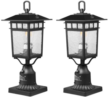 Set 2 lampi pentru gradina cu senzor de lumina inclus Retro Aluminiu/Sticla E27 max 100 W 180 x 180 x 450 mm fara bec IP45