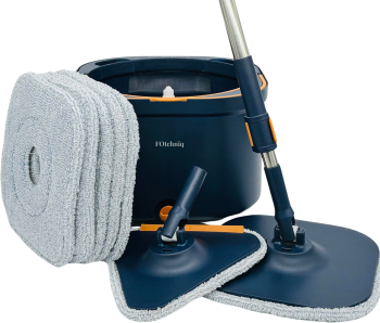 Set Mop Rotativ 7in1 cu Galeata Profesional FOtehniq Home 6 Lavete Microfibra Patrate + 1 Triunghi Maner Telescopic Albastru 