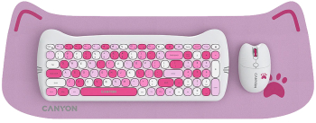 Set tastatura si mouse fara fir Canyon HSET-W6 Kitty Edition roz 