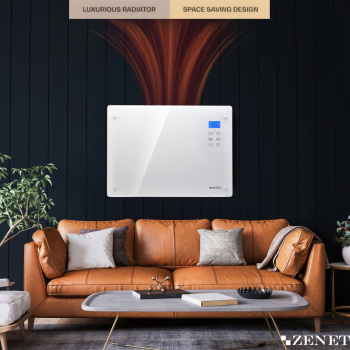 Zenet 526 Convector electric de podea perete panou de incalzire sticla alba 1500W 