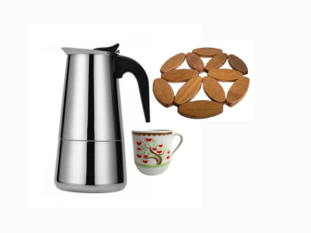Espressor de cafea pentru aragaz cu o cana si suport lemn inox 300ml 