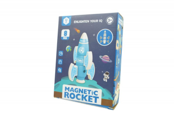 Set de blocuri magnetice eMazing Puzzle inteligent pentru copii 8 Piese cu cutie de depozitare forma racheta culoare albastru 