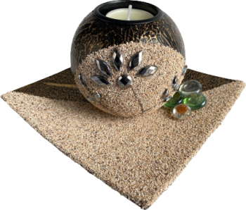 Suport lumanari pietricele si tava inclusa negru antichizat 15x15 cm