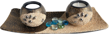 Suport lumanari pietricele si tava inclusa negru patinat 26x10 cm 
