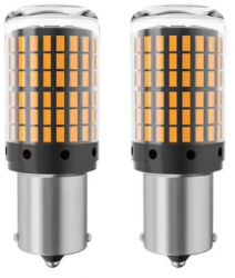 Set 2 becuri auto led BA15S 1156 P21W 144LED SMD pini la 180 grade lumina galbena BZRSH