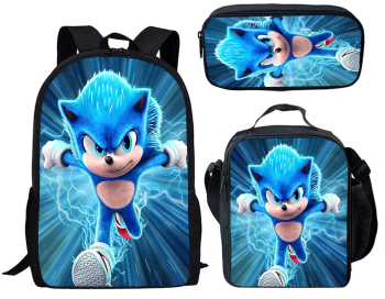 Set rucsac 3 piese pentru copii sonic cu punga de creion 3D 