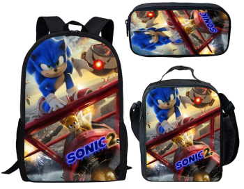 Set rucsac 3 piese pentru copii sonic cu punga de creion si geanta 3D 