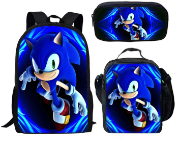 Set rucsac 3 piese pentru copii sonic cu punga de creion si geanta design 