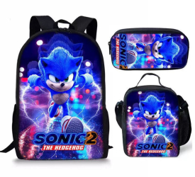 Set rucsac pentru copii sonic cu punga de creion si geanta 3D 