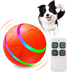 Jucarie smart pentru animale de companie minge inteligenta controlata prin telecomanda galbena rotire 360° cu acumulator potrivit p 