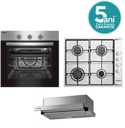 Pachet incorporabil Samus Cuptor SC616GTXV Clasa A 2200W 56L + Plita pe gaz PSG-64SX 4 arzatoare + Hota HS6030TX 60 cm Inox