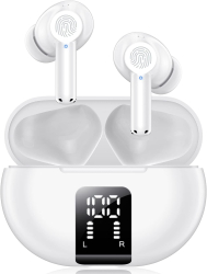 Casti Wireless bluetooth TRUE STEREO In Ear Control Touch Carcasa Magnetica Afisaj LED IPX7 rezistenta apa 30 h autonomie Alb 
