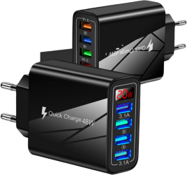 Adaptor de Incarcare rapida Multiport VITAH cu Afisaj Digital si QC 3.0 4 Porturi 20W Fast Charge Type-C QC 3.0